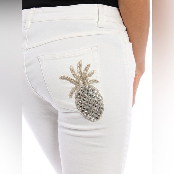 Dolce & Gabbana White/Gold Pineapple-Pocket Skinny Jeans, Size US 8 / IT 42 - Picture 14 of 14